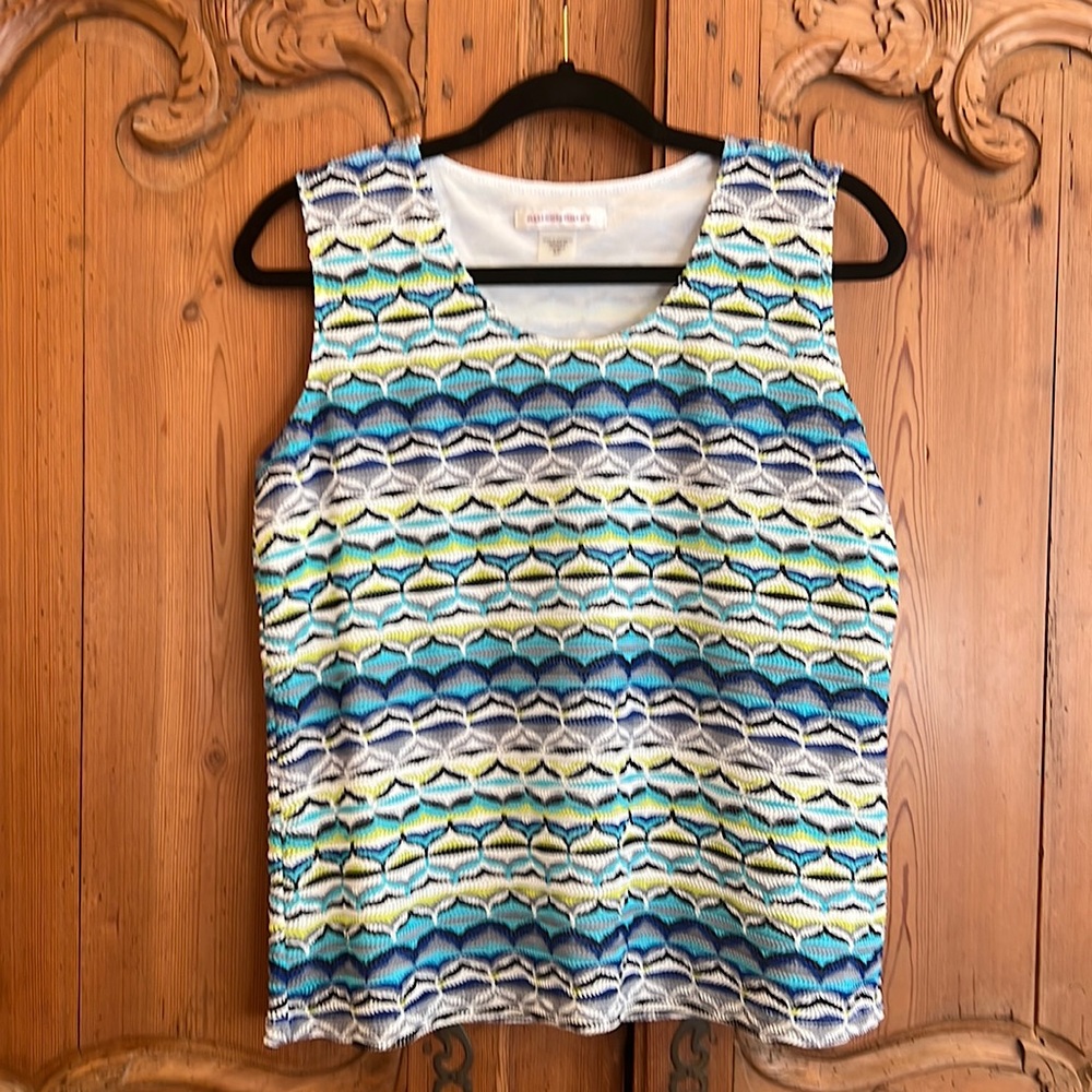 Allison Daley Scoop Neck Shell Print Crochet Knit Tank